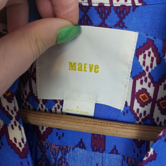 Anthro Maeve Blue Woodland Walk Aztec Blouse 2 - Picture 5 of 8